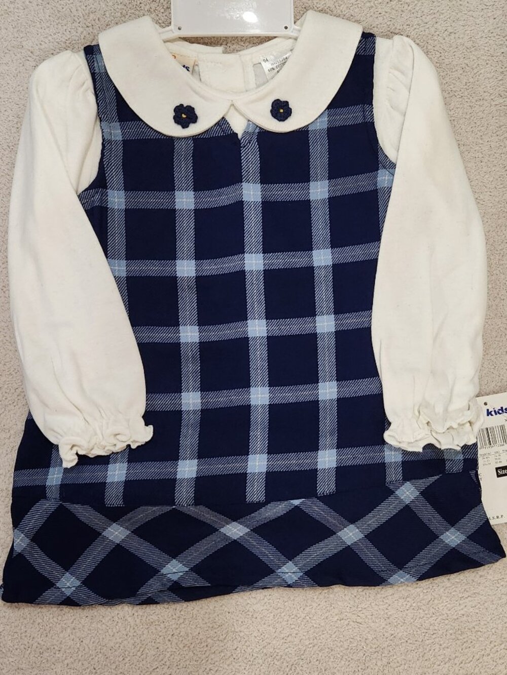 B.T. Kids - Girls' Navy Plaid Jumper & Scalloped Bodysuit Set